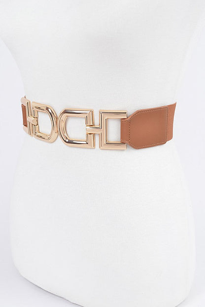 Ivy Large Multi Metal Buckle Elastic Belt Camel