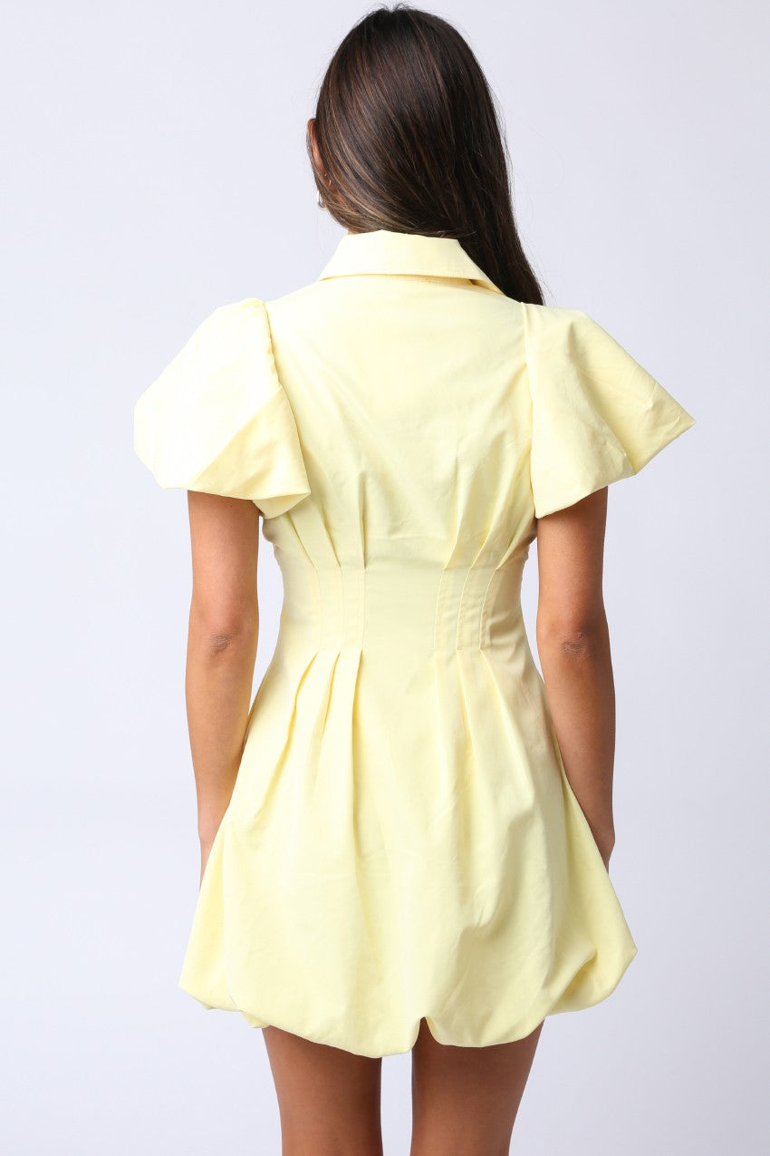 Queenie Short Bubble Sleeve Zip Up Mini Dress Yellow