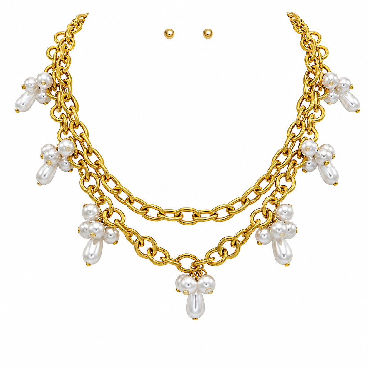 2 Layered Pearl Charm Necklace