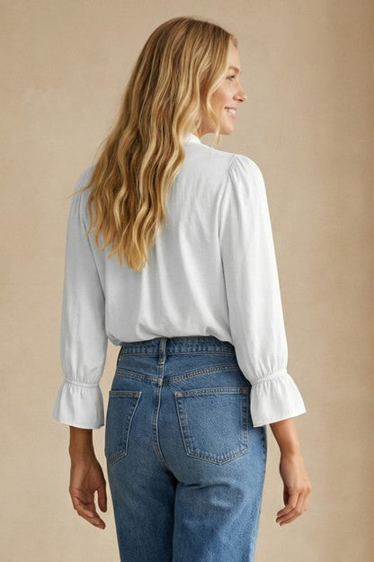 Farrah Long Sleeve  Satin Top White