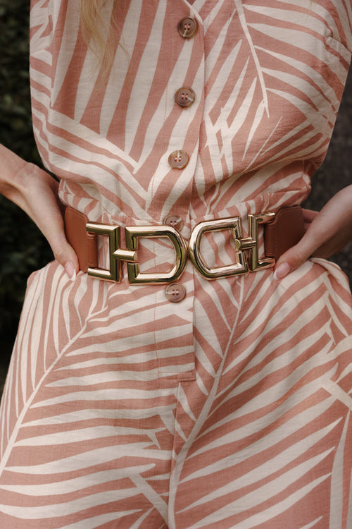 Ivy Large Multi Metal Buckle Elastic Belt Camel