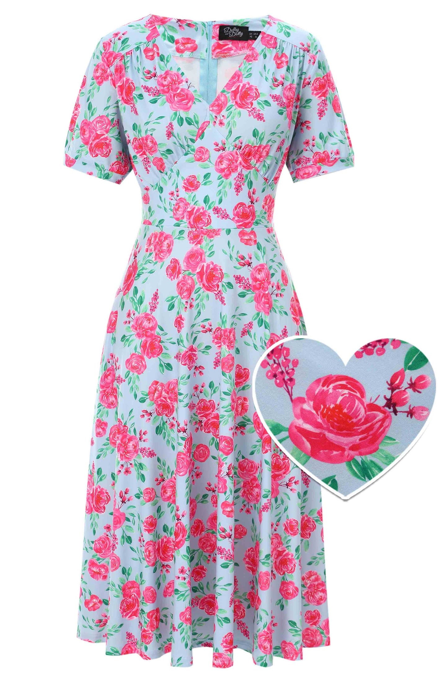 Julia Pink Rose Midi Dress In Baby Blue
