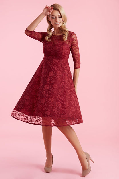 Madeline Long Sleeved Burgundy Lace Dress
