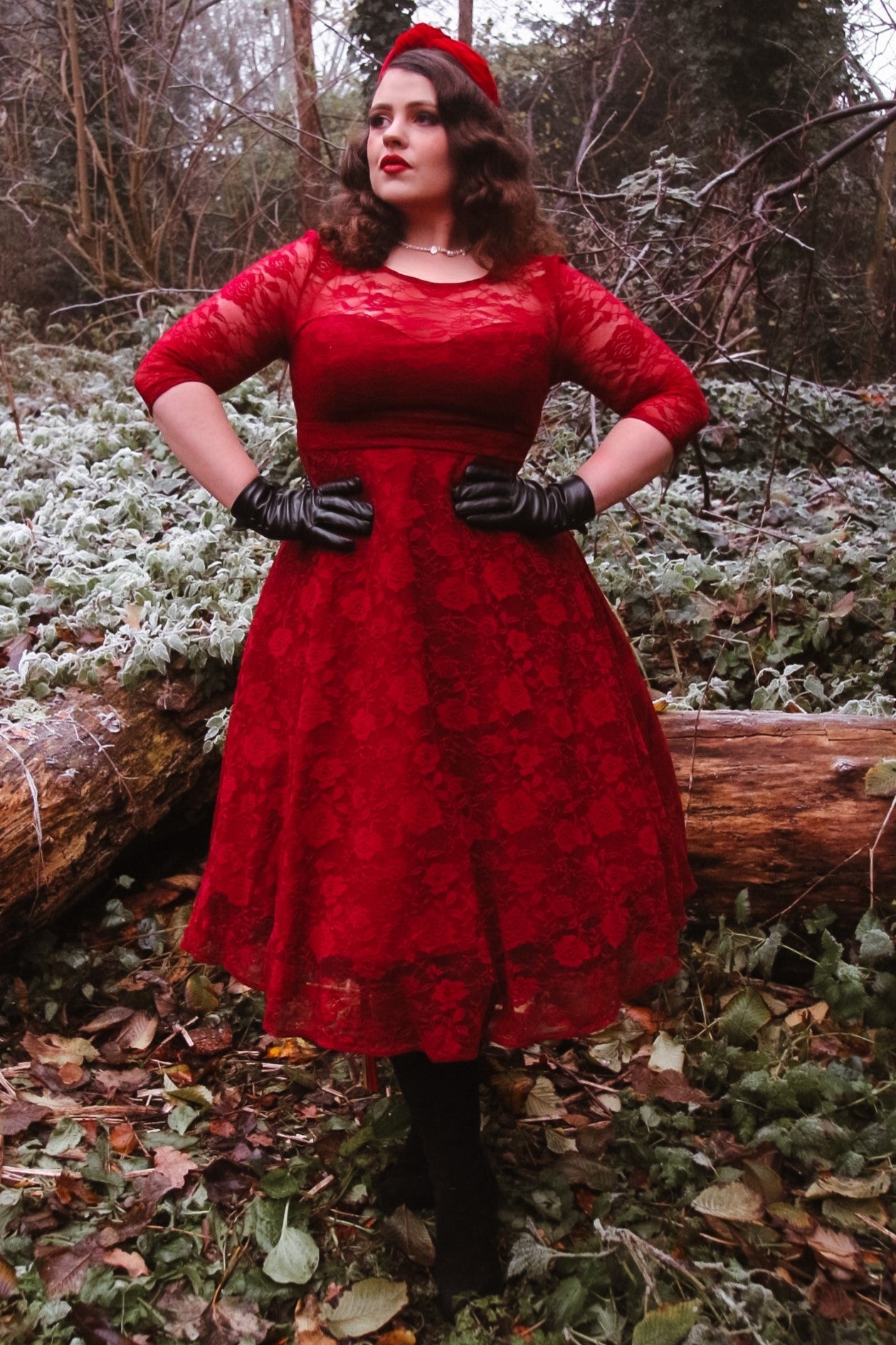 Madeline Long Sleeved Burgundy Lace Dress