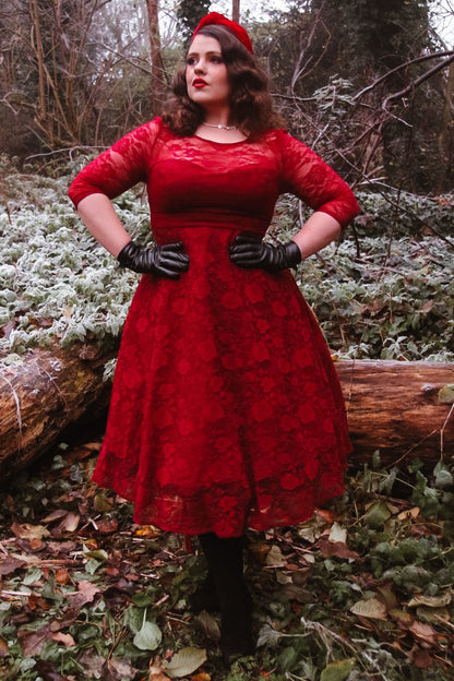 Madeline Long Sleeved Burgundy Lace Dress