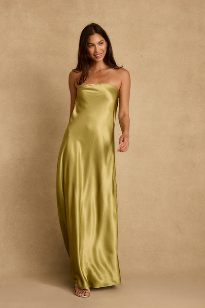 Natalia Chartreuse Strapless Maxi Dress