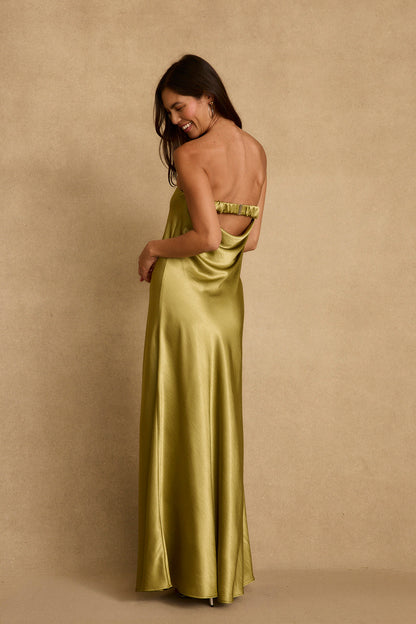 Natalia Chartreuse Strapless Maxi Dress