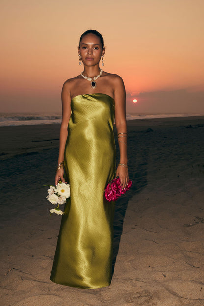 Natalia Chartreuse Strapless Maxi Dress