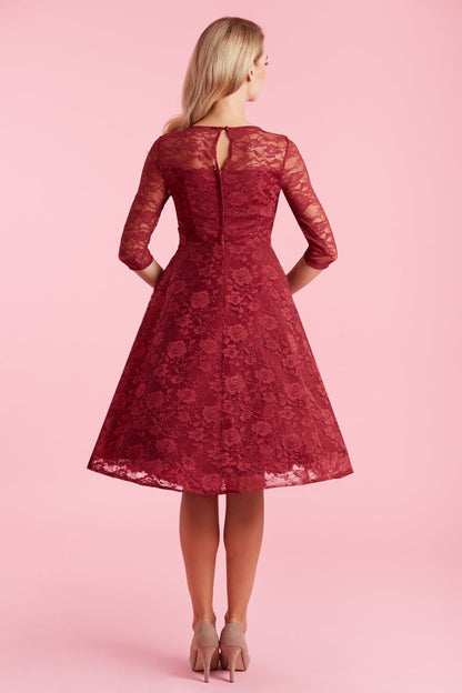 Madeline Long Sleeved Burgundy Lace Dress