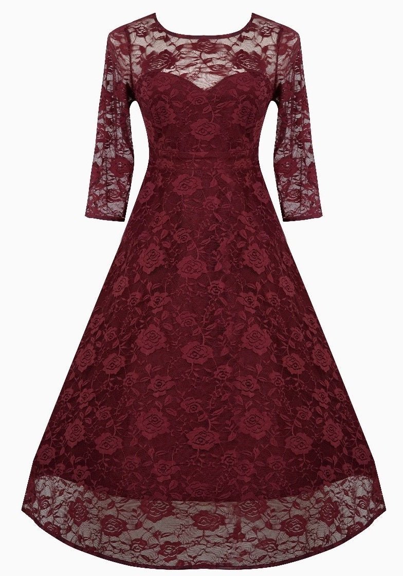 Madeline Long Sleeved Burgundy Lace Dress