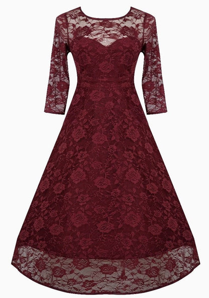 Madeline Long Sleeved Burgundy Lace Dress