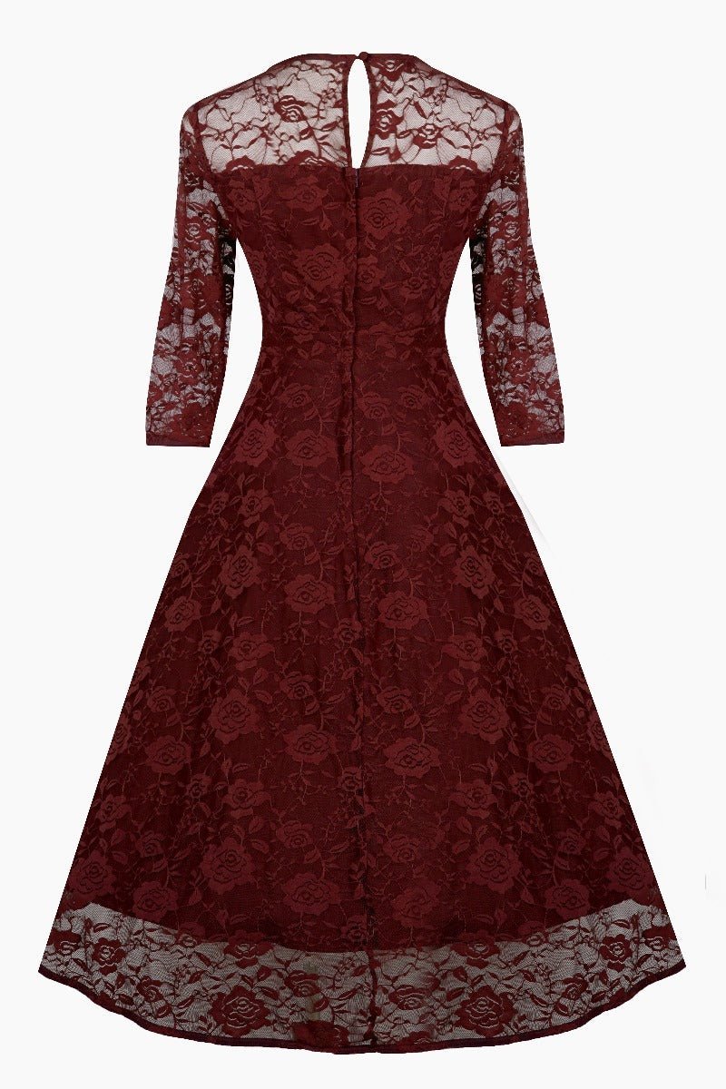 Madeline Long Sleeved Burgundy Lace Dress