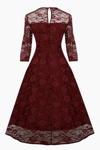 Madeline Long Sleeved Burgundy Lace Dress