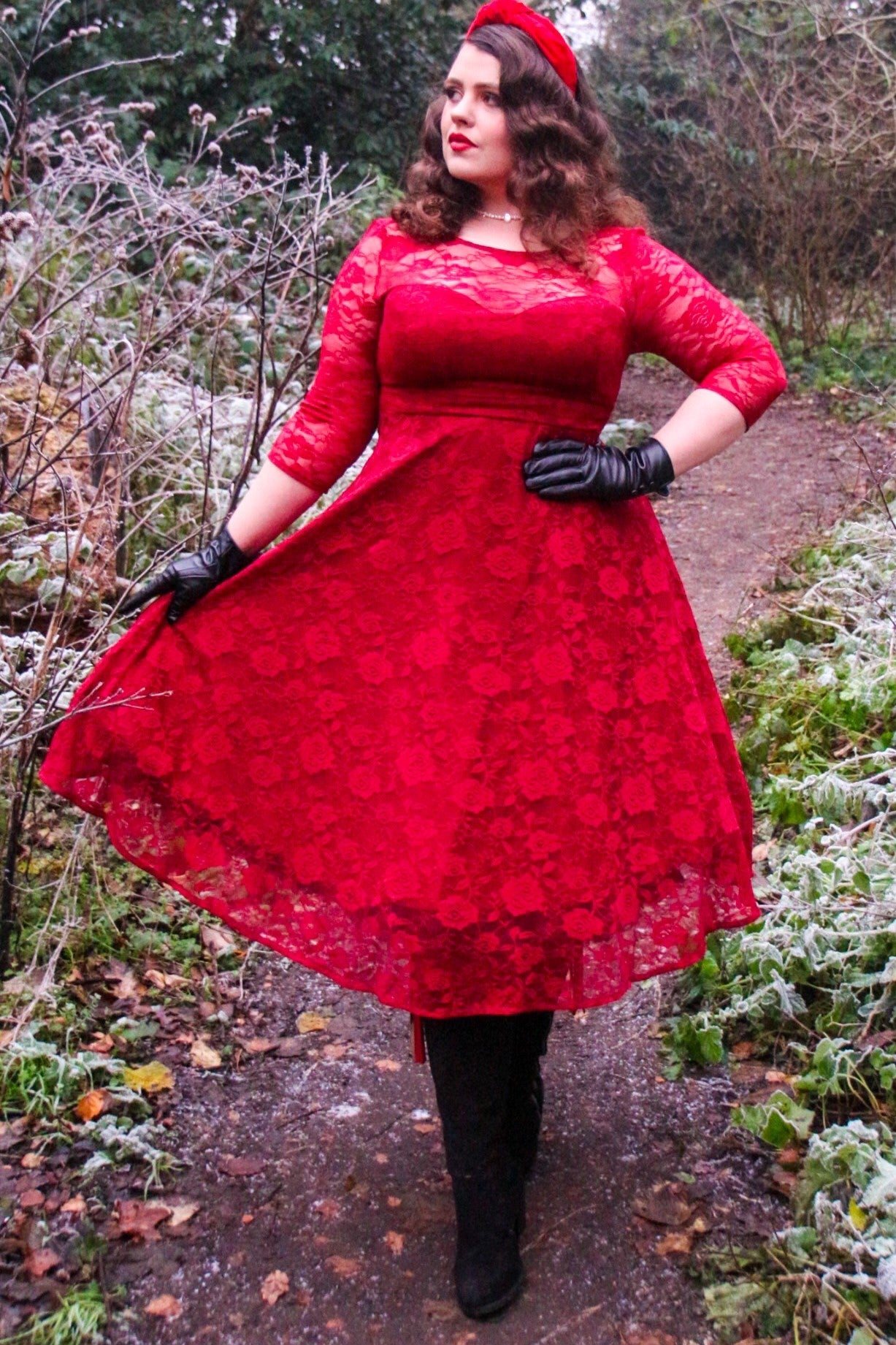 Madeline Long Sleeved Burgundy Lace Dress