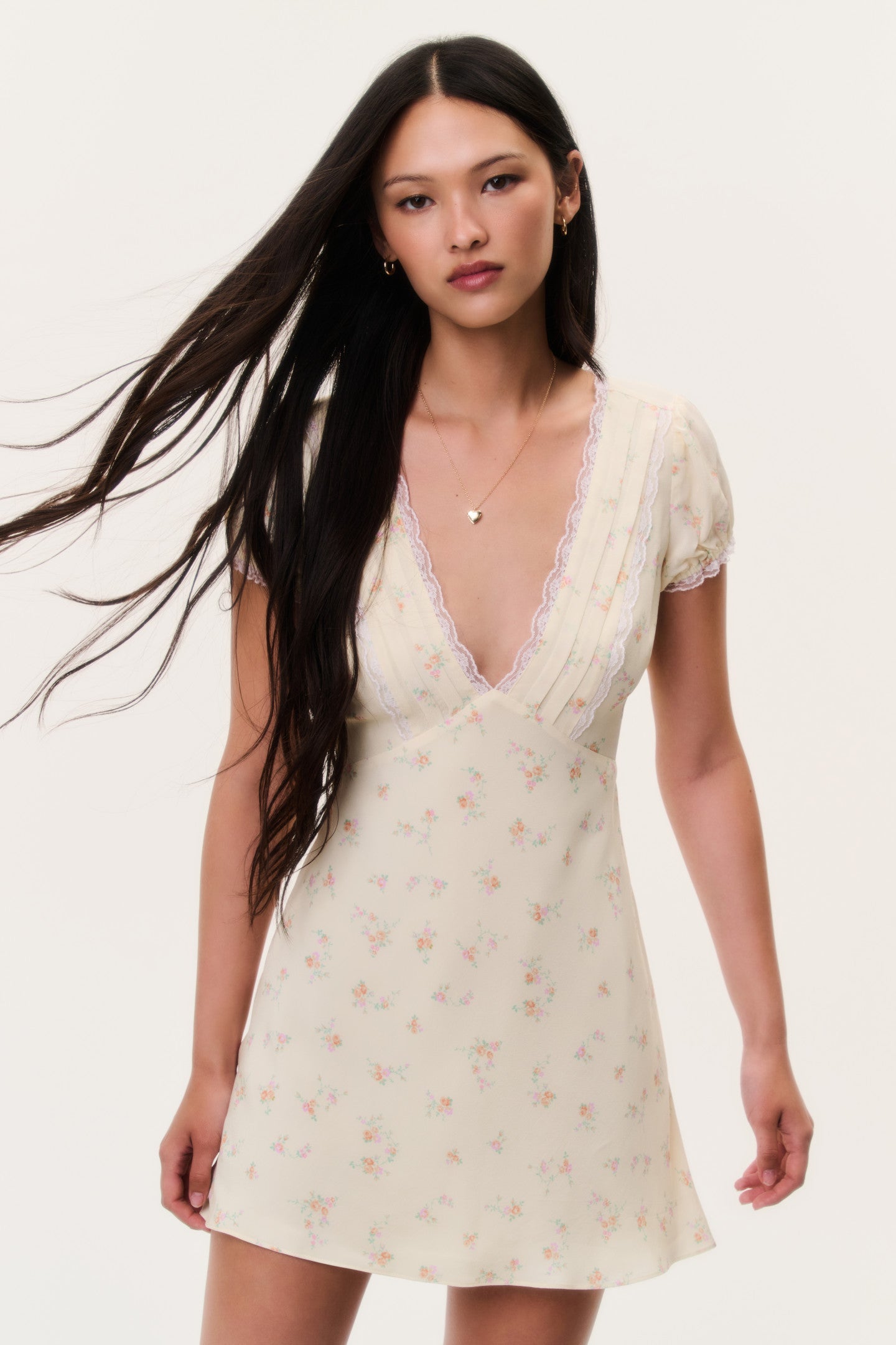 Yasmin Floral Lace-Trimmed Mini Dress