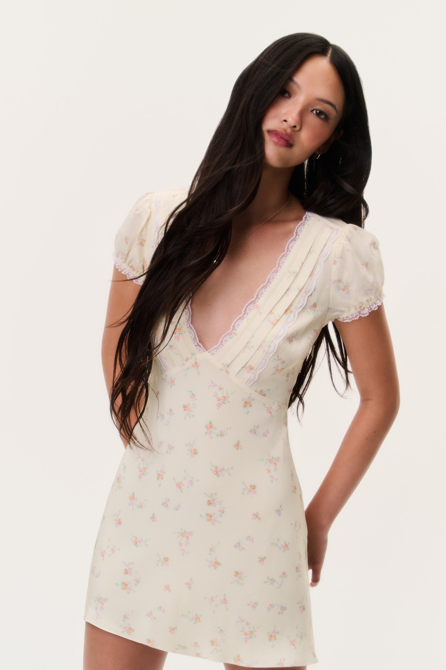 Yasmin Floral Lace-Trimmed Mini Dress