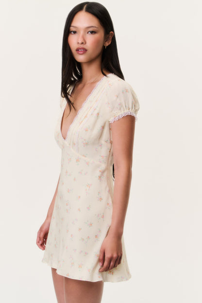 Yasmin Floral Lace-Trimmed Mini Dress