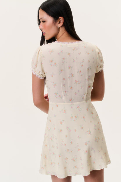 Yasmin Floral Lace-Trimmed Mini Dress