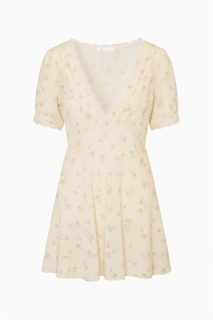 Yasmin Floral Lace-Trimmed Mini Dress