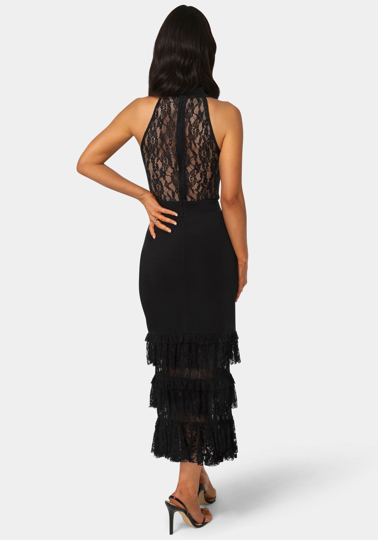 Halter Tiered Lace Midi Dress