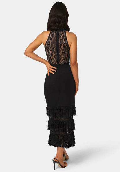 Halter Tiered Lace Midi Dress