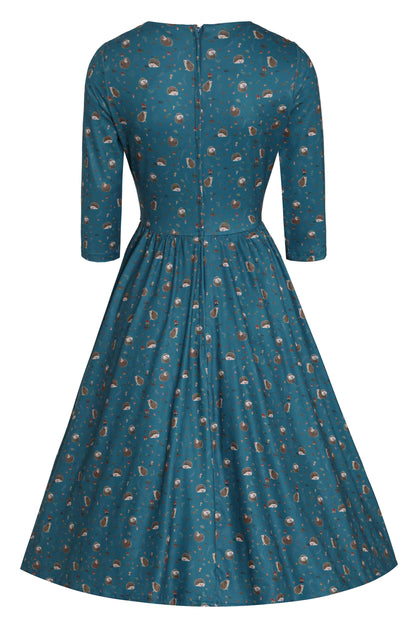 Billie Green Hedgehog & Mushroom Print Dress