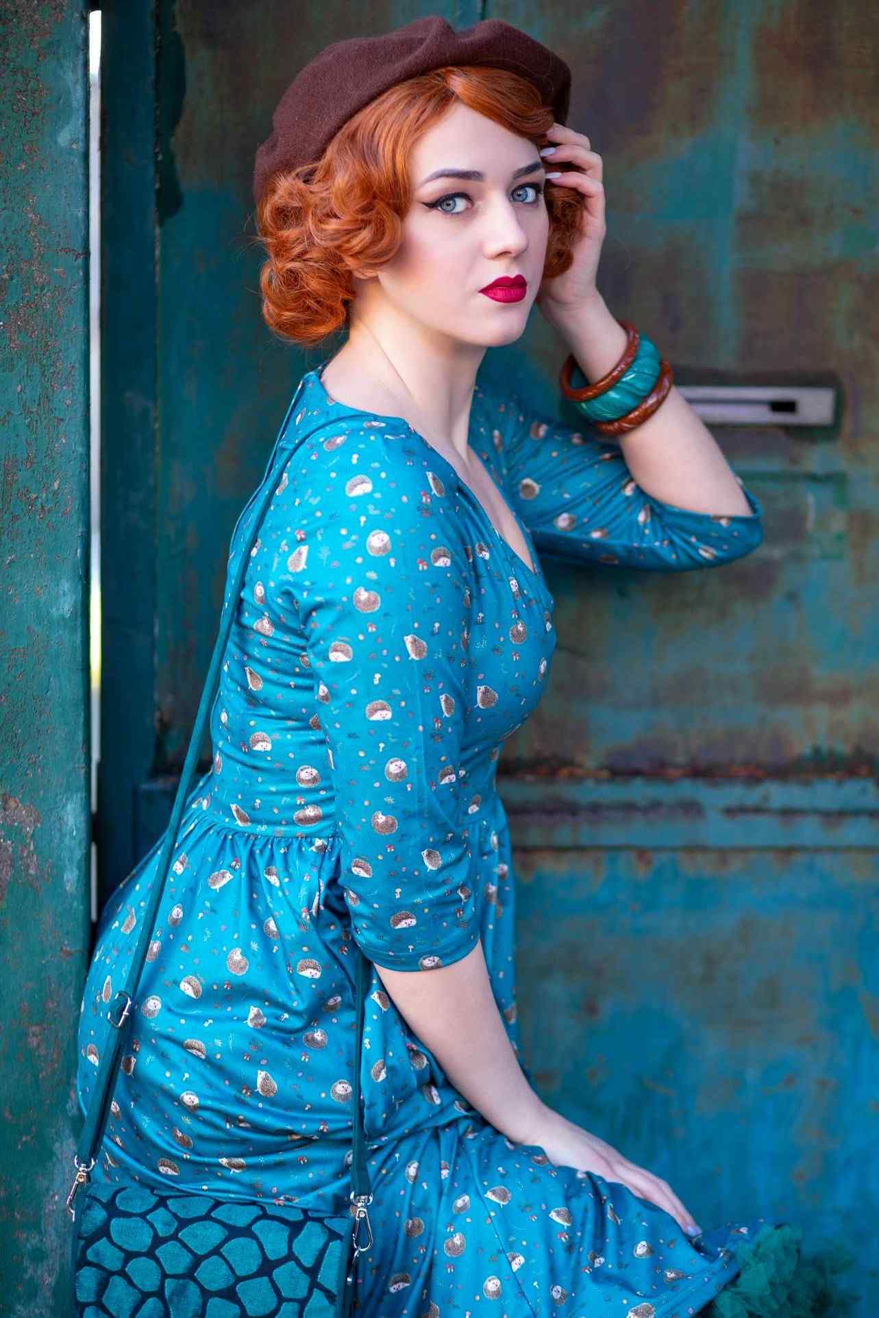 Billie Green Hedgehog & Mushroom Print Dress