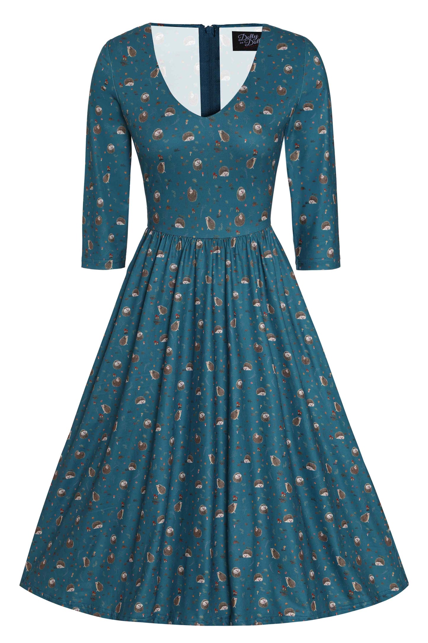 Billie Green Hedgehog & Mushroom Print Dress
