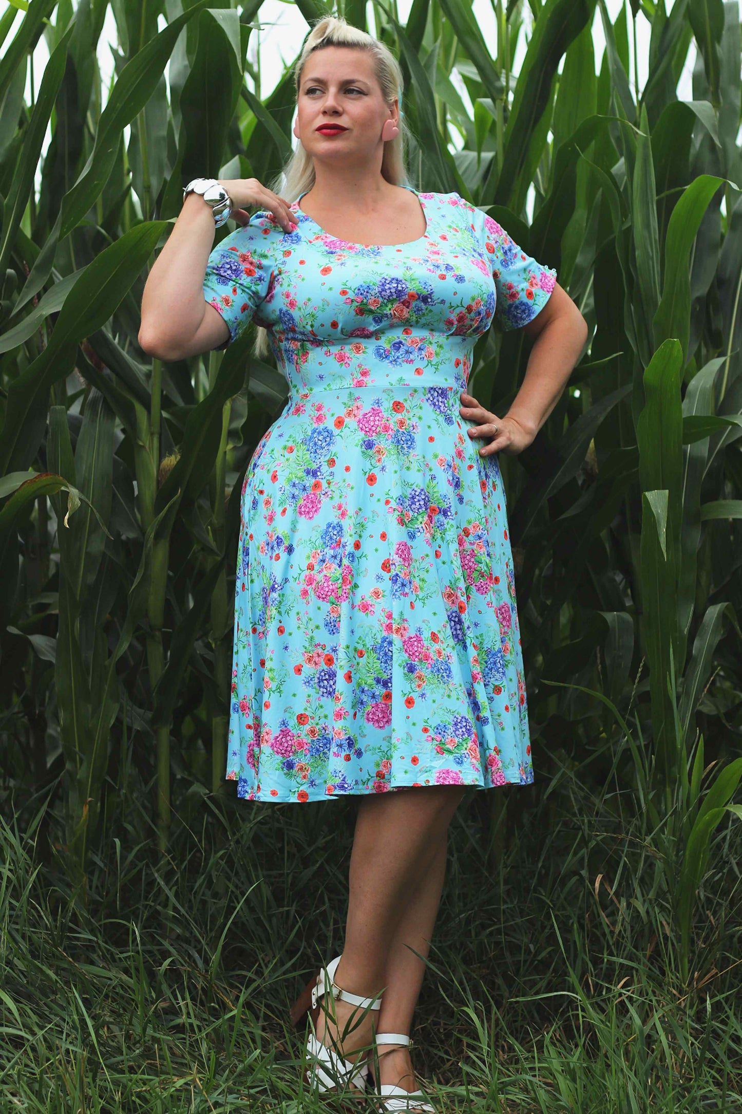 Brenda Light Blue Hydrangea Dress